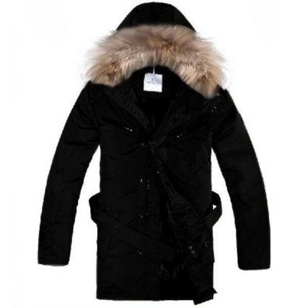 Moncler Nero Fur Cap semplice cinturino Uomo Cappotti uscita